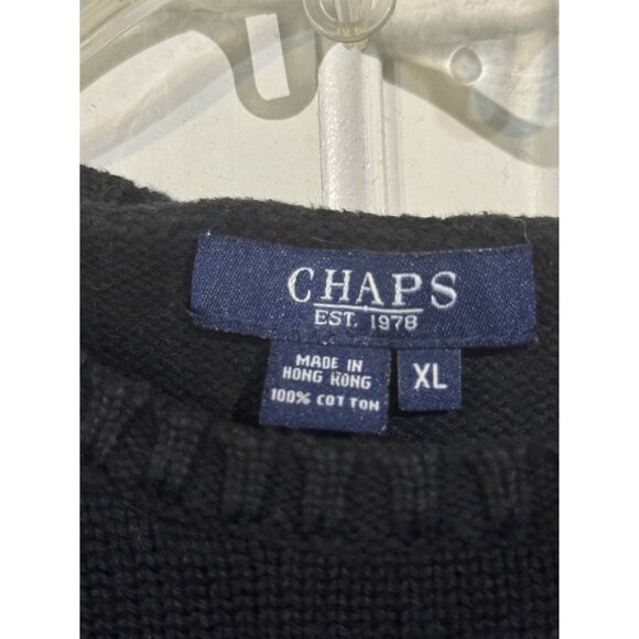 Chaps Mens XL Black Sweater Regal Lion Crest Embroidery 100% Cotton Coat of Arms - Picture 5 of 5